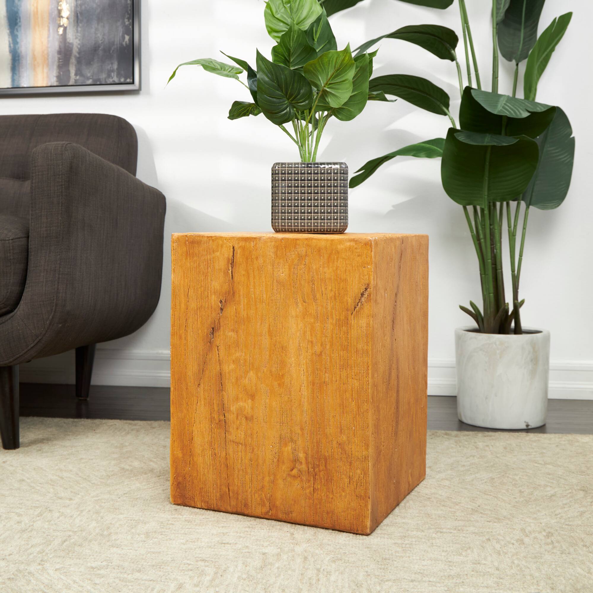 18" Natural Textured Wood Grain Outdoor Accent Table